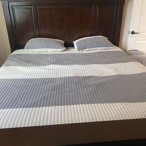 Sonoma Gray and White Quilted Bedding Set Modern Striped Design